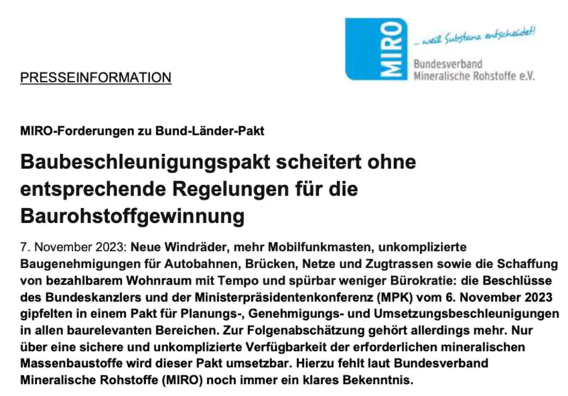 MIRO-Forderungen zu Beschleunigungspakt