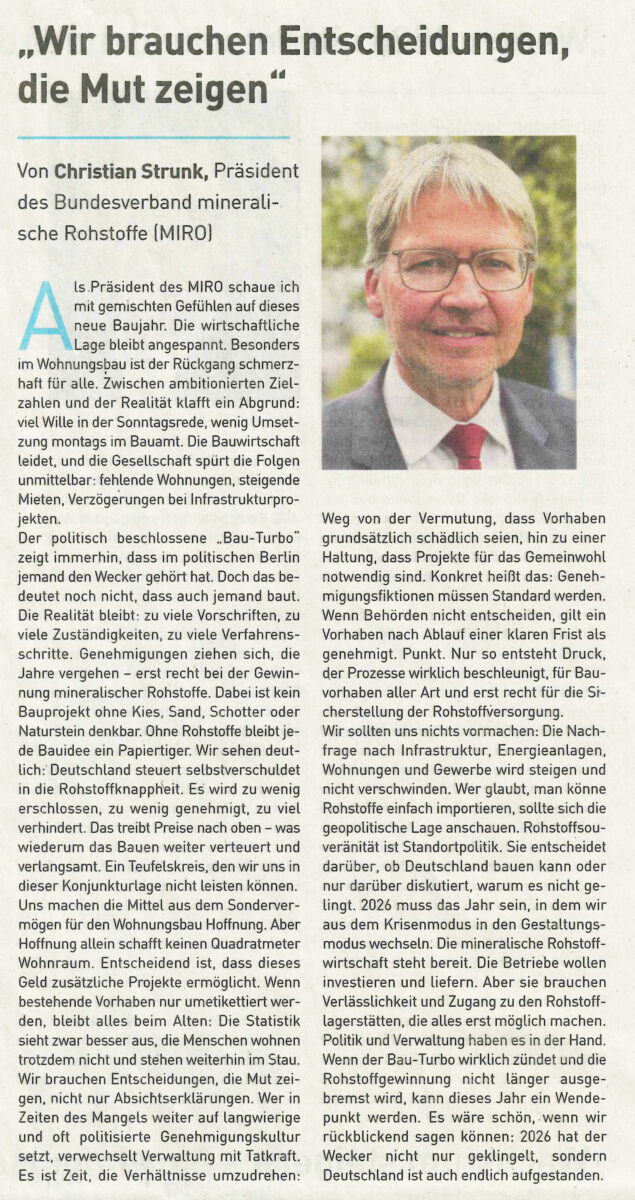 Christian Strunk in der Allgemeine Bauzeitung (ABZ) - Bauaussichten für 2026