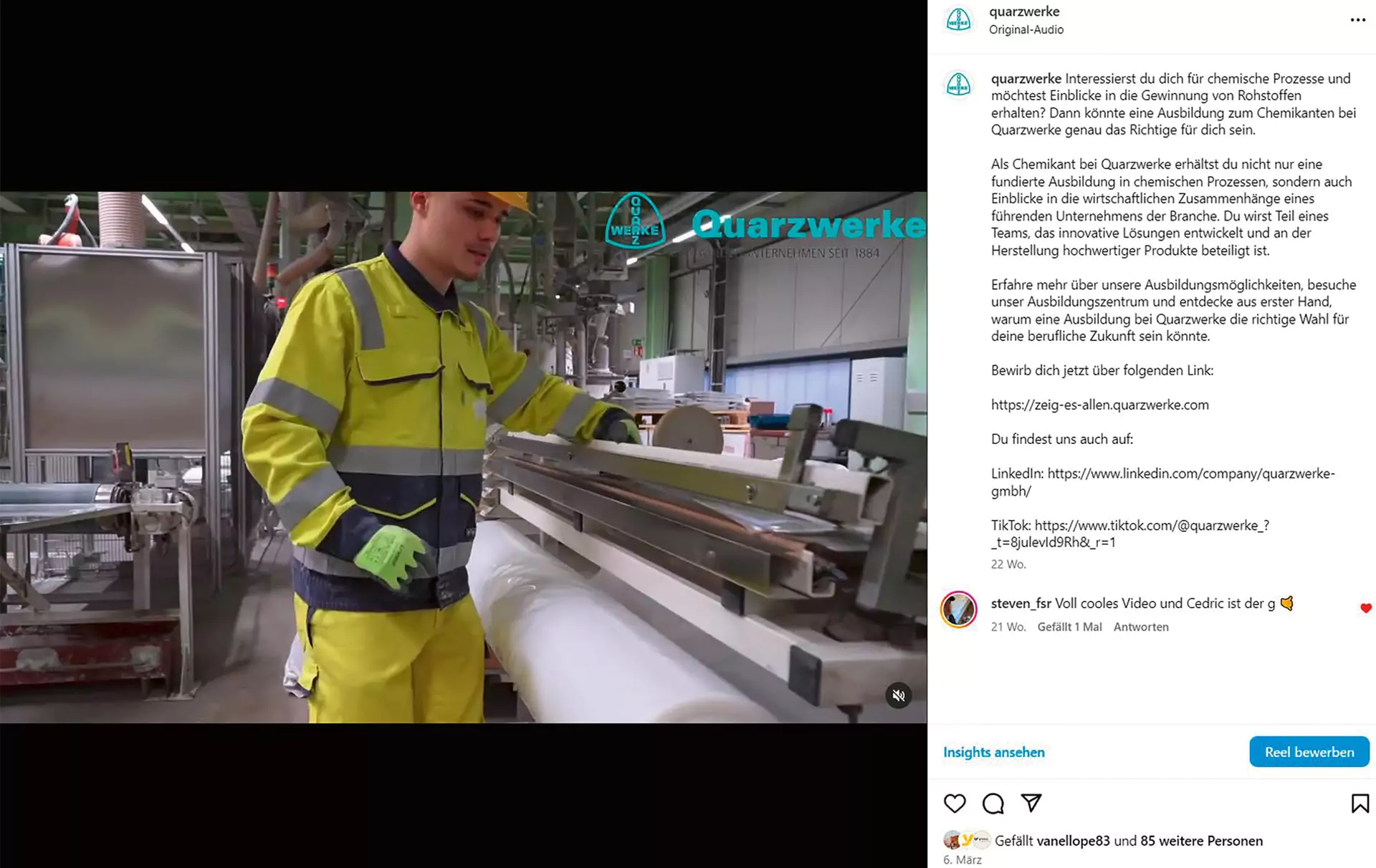 Seit 2023 wurden bei den Quarzwerke gemeinsam mit den Auszubildenden Azubi-Filme gedreht